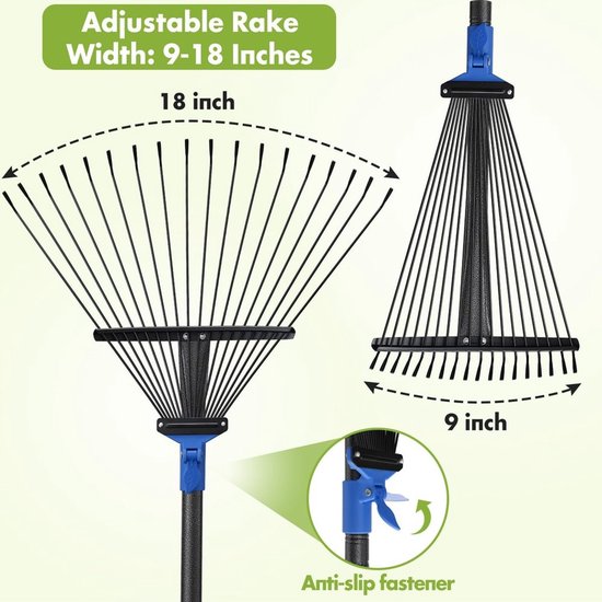 18 Tanden Verstelbare Tuinhark - Ergonomische Bladhark 170 cm — afbeelding 5
