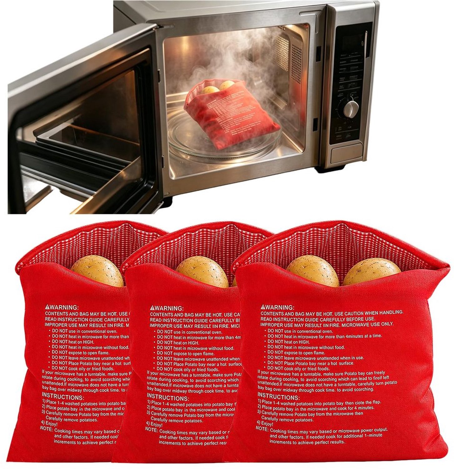 3 Stuks Aardappelzakken voor de Magnetron