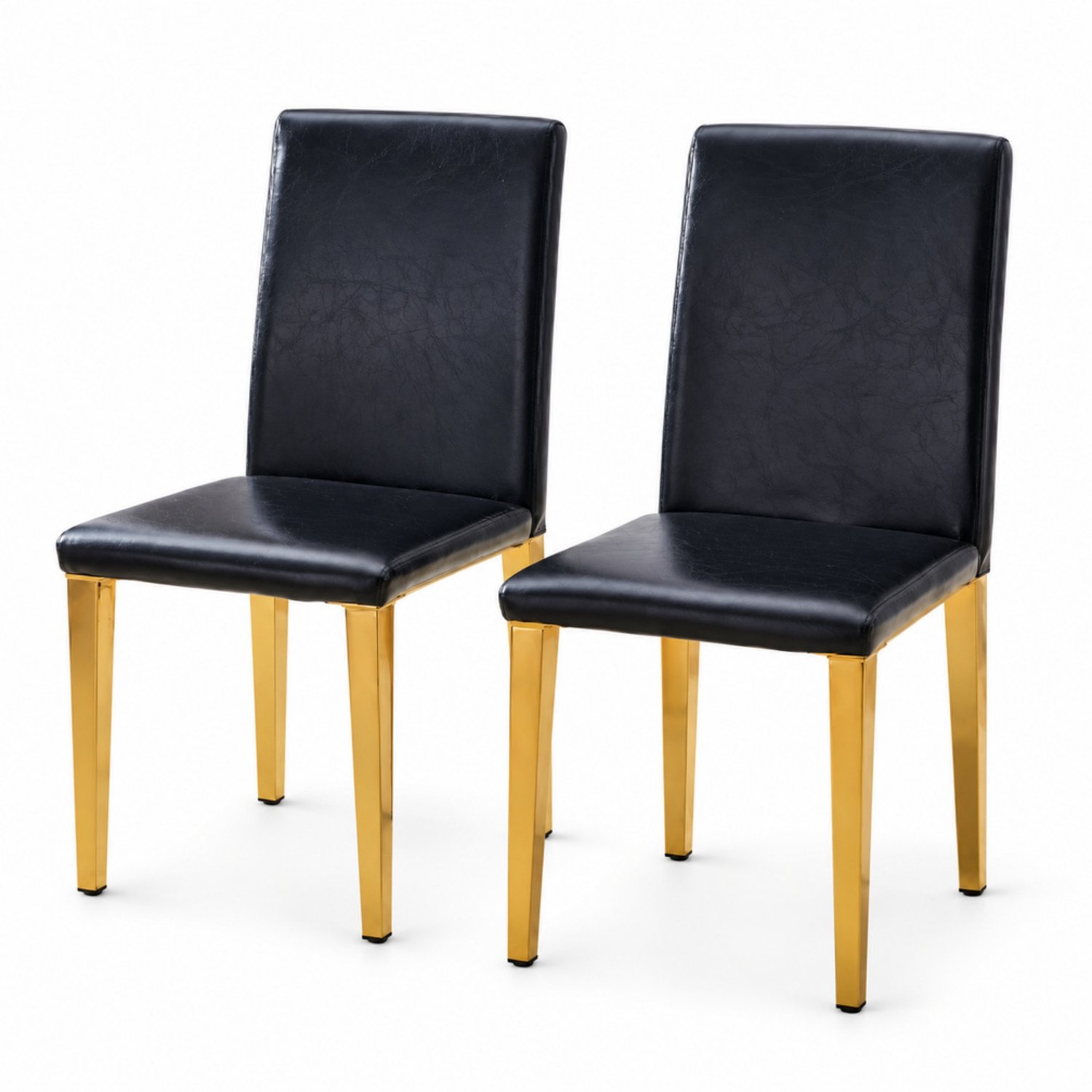LONG DRAGON - Eetkamerstoelen - Set van 2 - Zwart + Goud - Kunstleer