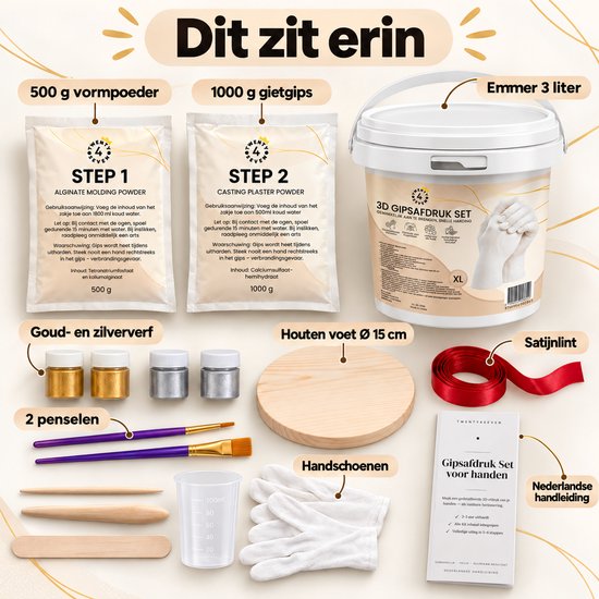 Twenty4seven® 3D Gipsafdruk Set voor Koppels & Baby - Handafdruk Set met Gips en Alginaat - Hand Casting Kit voor 2 Handen - Kraamcadeau en Knutselset voor Volwassenen — afbeelding 4