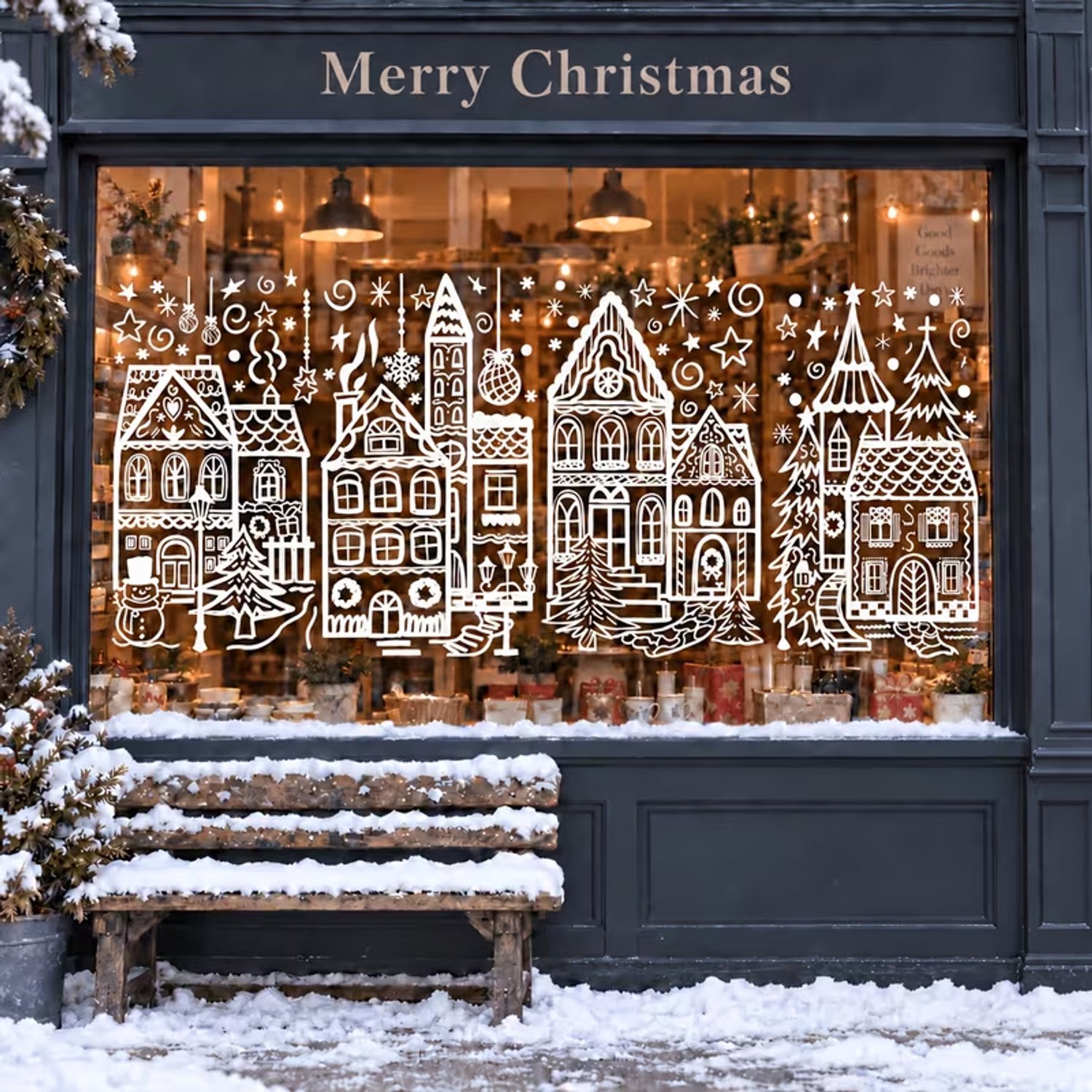 Raamstickers XL kerst | Kerstdorp - Raamversiering huizen - Kerstversiering - Raamdecoratie feestdagen - Grote XL raamdecoratie