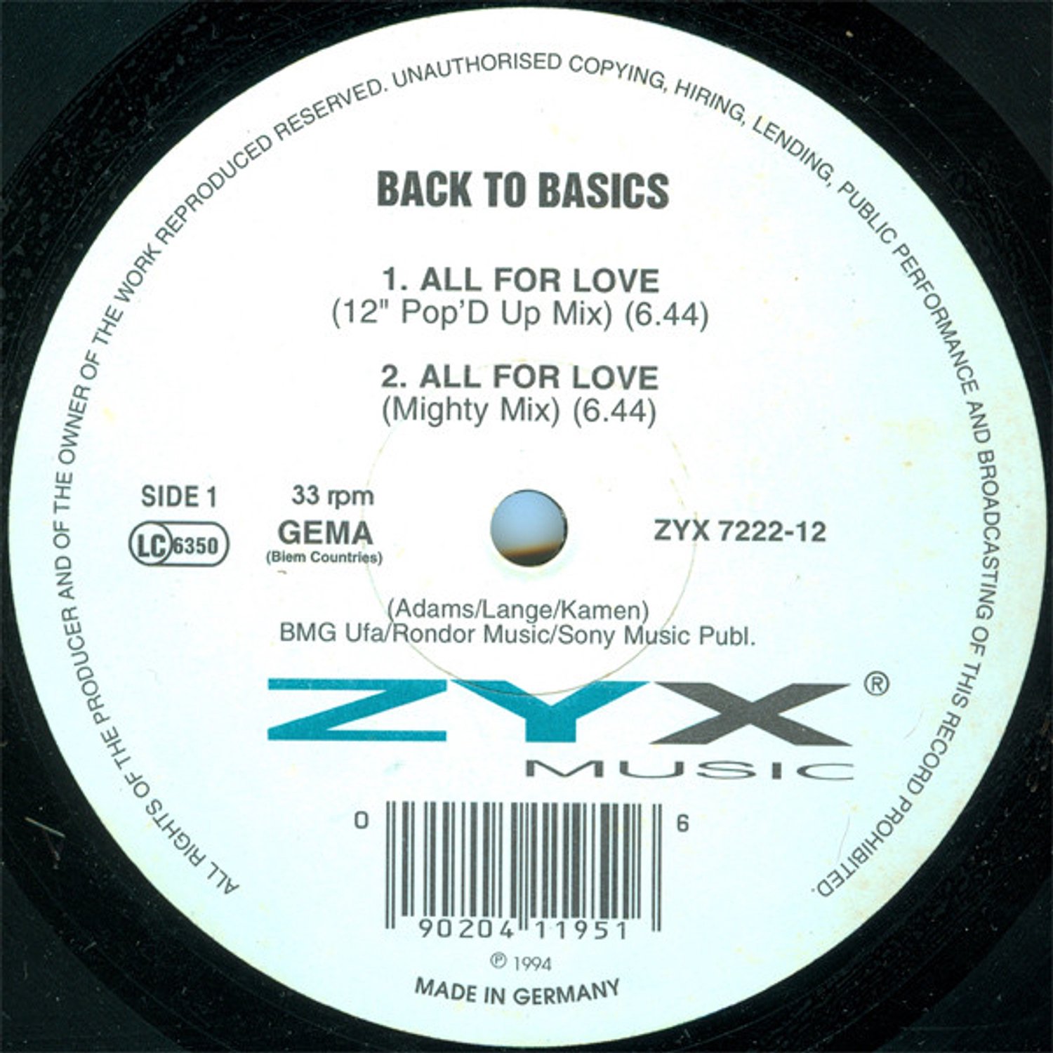 All For Love, Back To Basics (3) | Media condition: Very Good Plus (VG+) | 12