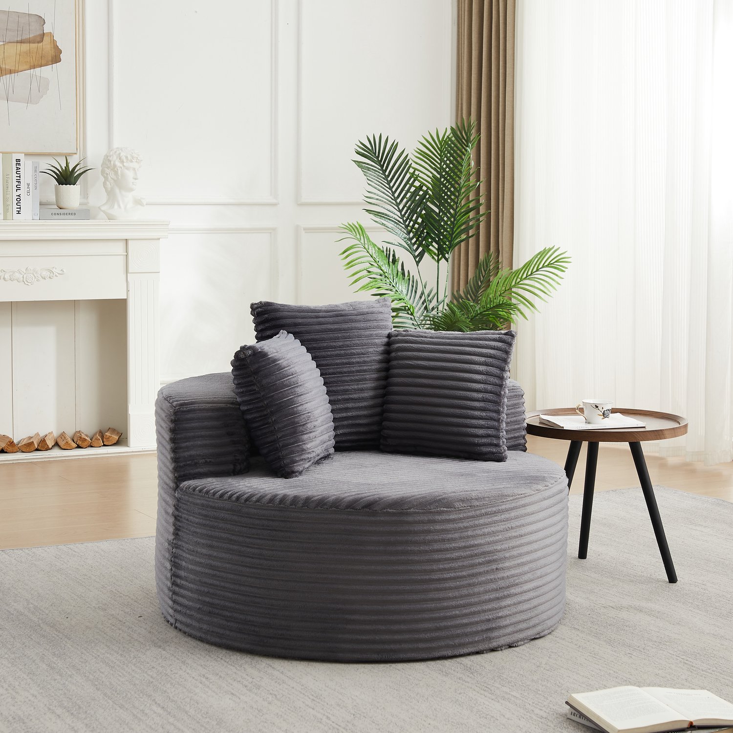 CHICFURN Fauteuil 110 cm - 3 kussens - Ronde vorm - Grijs