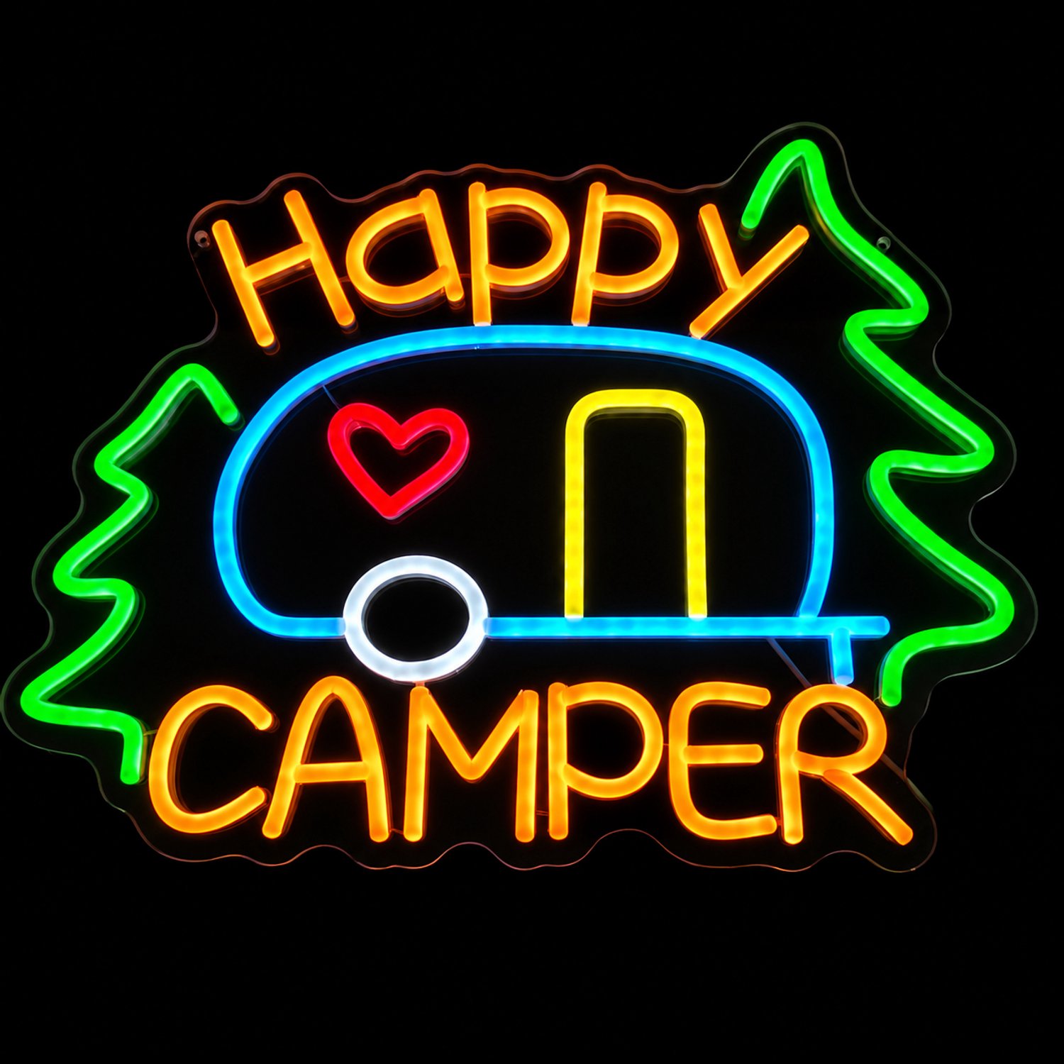 Neon Lamp - Happy Camper - Dimbaar - Incl. Ophangmateriaal - Neon Sign - LED Lamp - Verlichting - Wandlamp