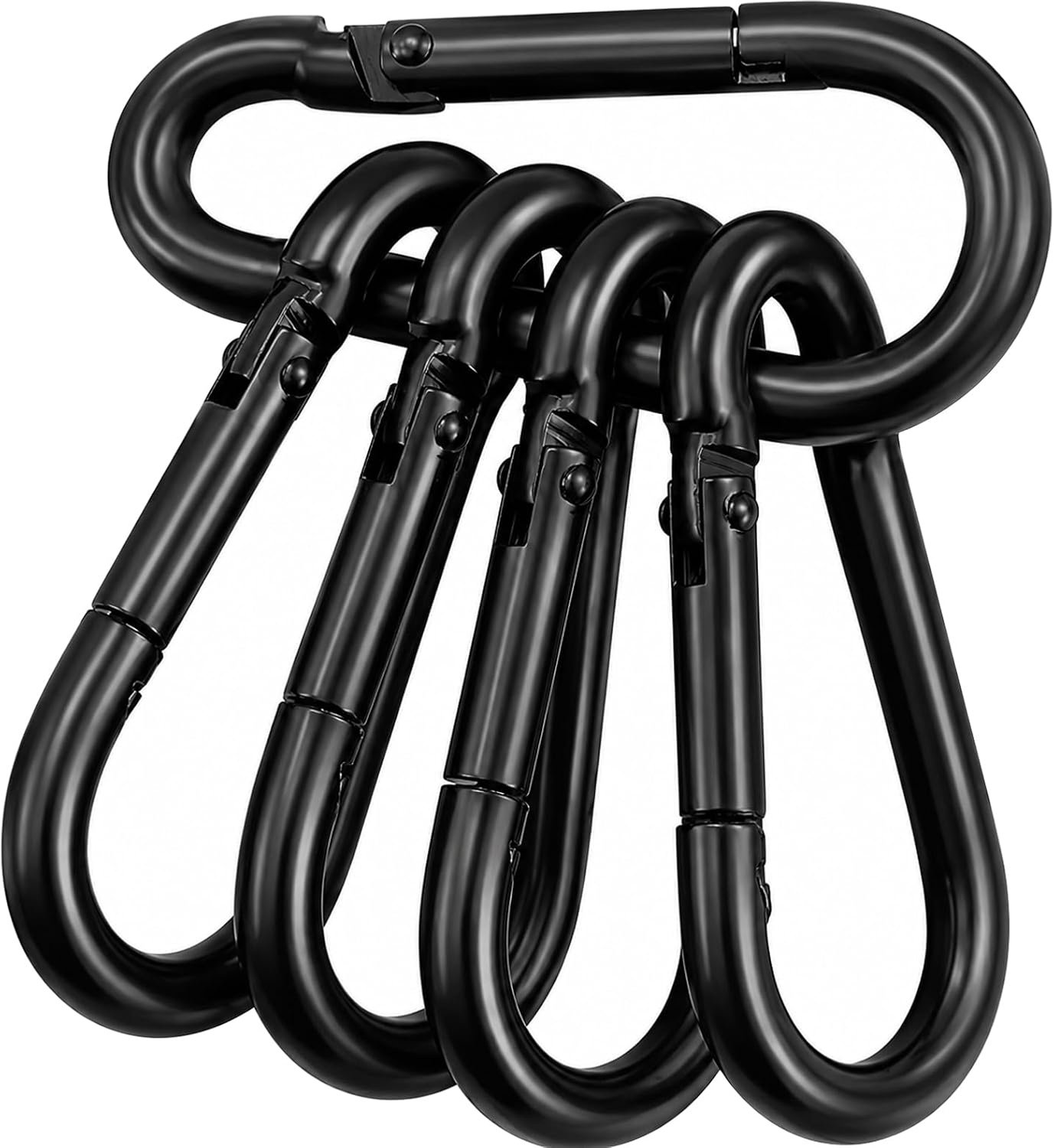 5x Karabinerhaken, 50 kg draagvermogen, 5,5 mm diameter, zwart, multifunctioneel