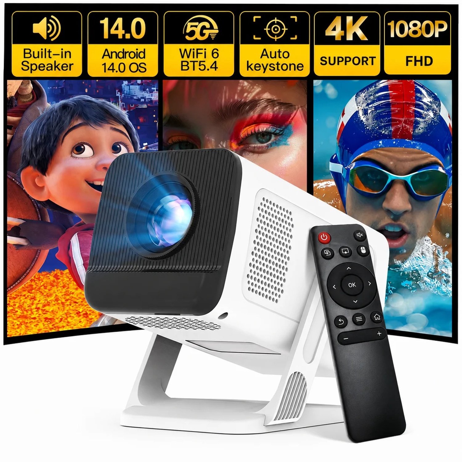 Niamora Mini projector - Mini beamer - Thuisbioscoop beamer - Mini thuisbioscoop - 4K - 180 ° Rotatie.