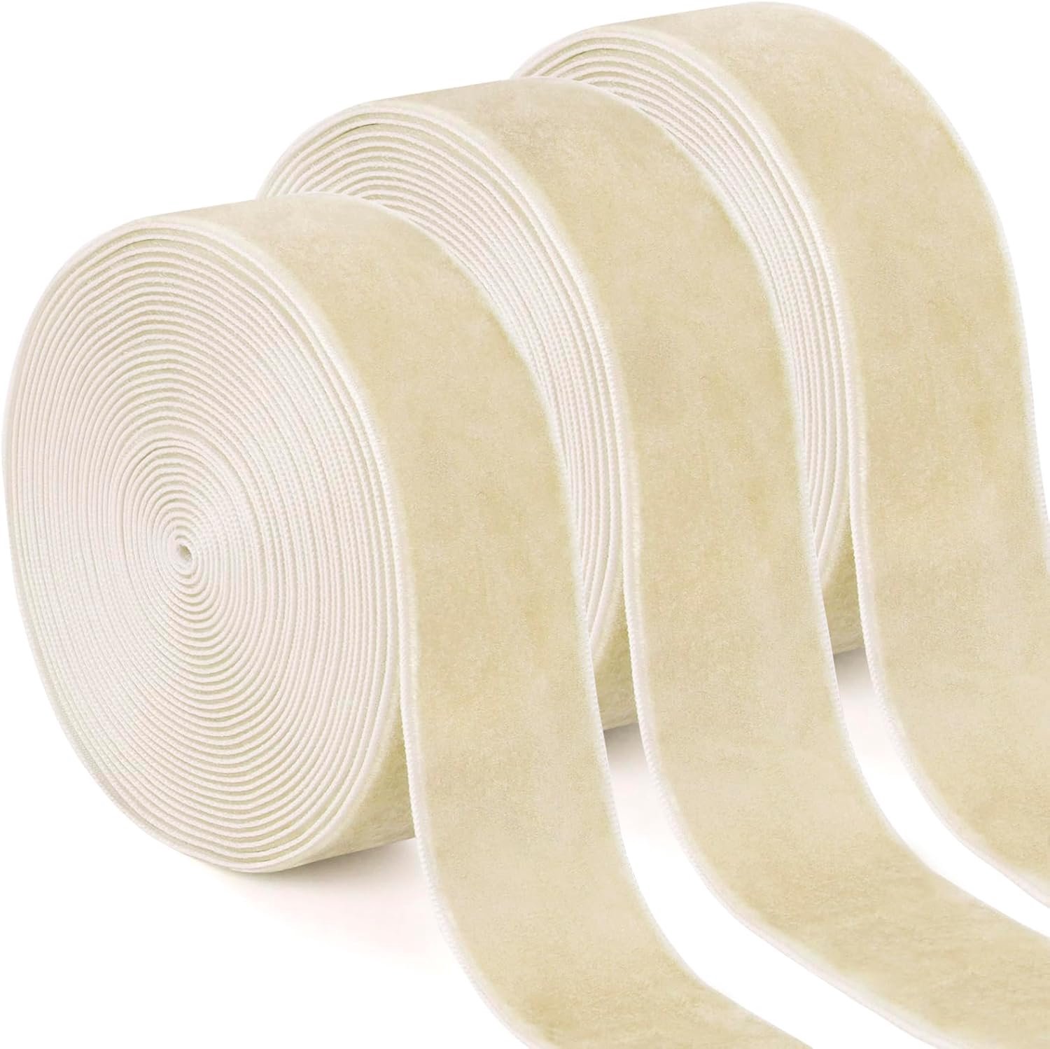 3 Rollen fluwelen lint crème wit 25 mm x 4,5 m