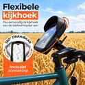 360 graden draaibare ORIGIN telefoonhouder met zonneklep, gemonteerd op een fietsstuur voor een flexibele kijkhoek.
