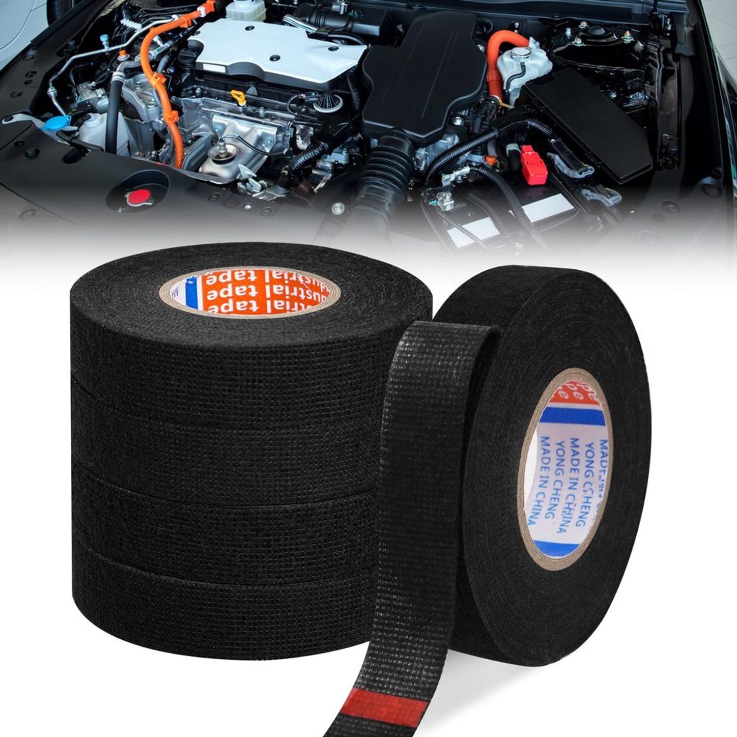 Kabelboom Tape 5 Rollen - 19mm x 15m - Zelfklevend - Autokabelboom Wikkelband - Automotive Bedrading Harnas - Zwart - Draadwikkelband