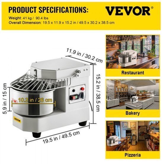 Deegkneedmachine Spiraalmixer - 450 W Vermogen - 8 L Roestvrijstalen Kom - 304 RVS - Voor Bakkerijen En Restaurants — afbeelding 3