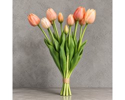 Seta Fiori - Bundel Tulpen 7 x - Peach - Real Touch - 45cm - Mixen met verse bloemen mogelijk -