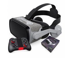 3D VR-bril, virtual reality-headset inclusief joystick, instelbaar voor bijziendheid (tot -600°), geschikt voor smartphones van 4,0 tot 6,7 inch, voor games en films, grijs Koppelen met een gamecontroller