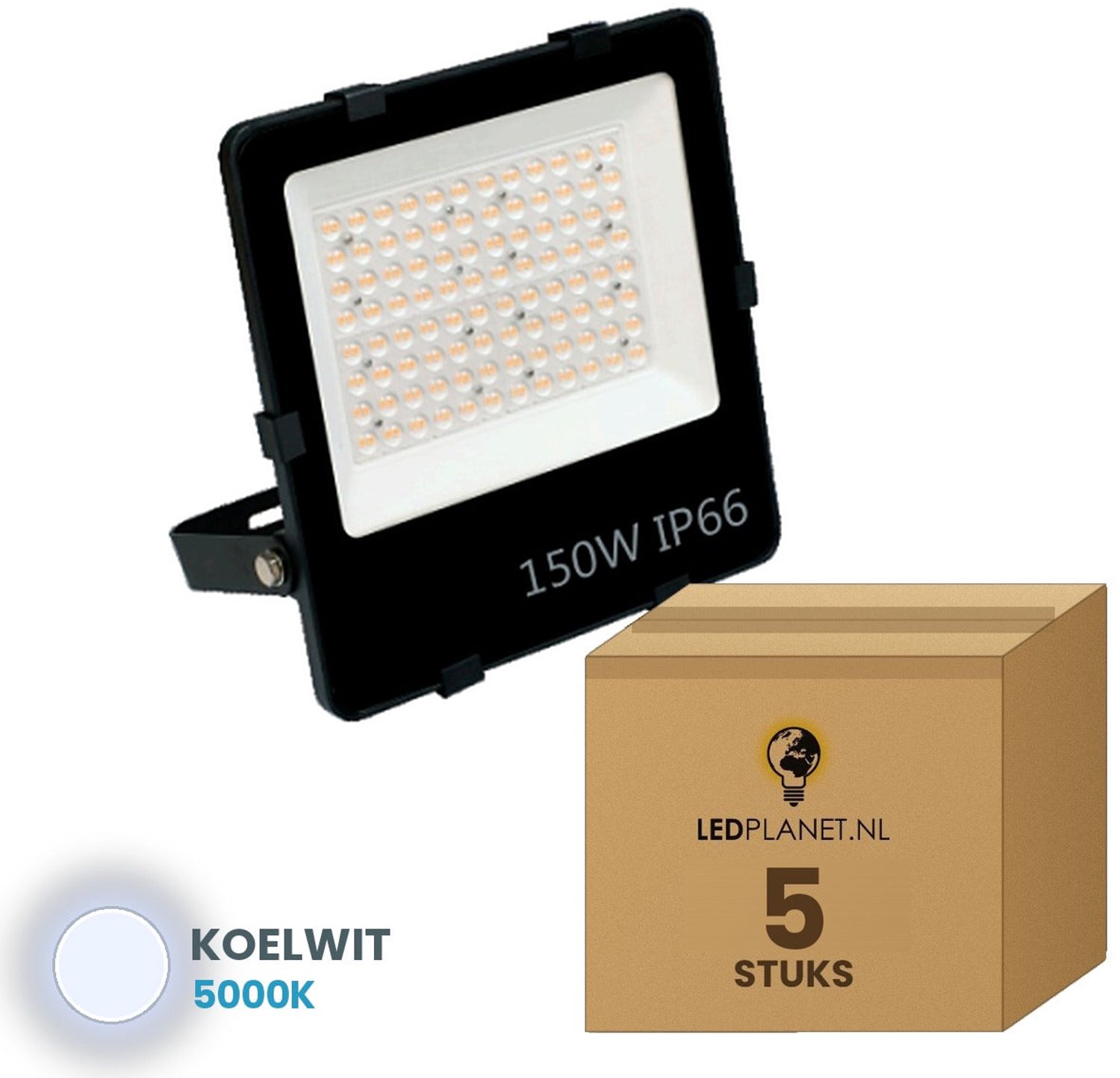 Tsong LED schijnwerper 150W - 5 stuks - Koelwit 5000K - 22.500 lm - 150 lm/W - 90° - IP66