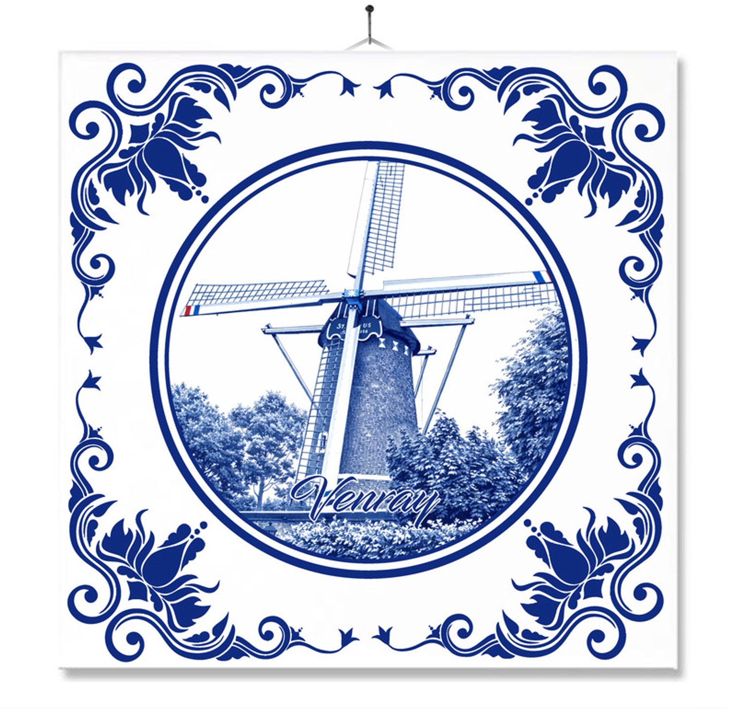 MC Living Tegel Met Opdruk | Venray | Delft Blauw | Cadeau | Inclusief Geschenkdoos | Standaard | Ophangsysteem Ontwerp 6