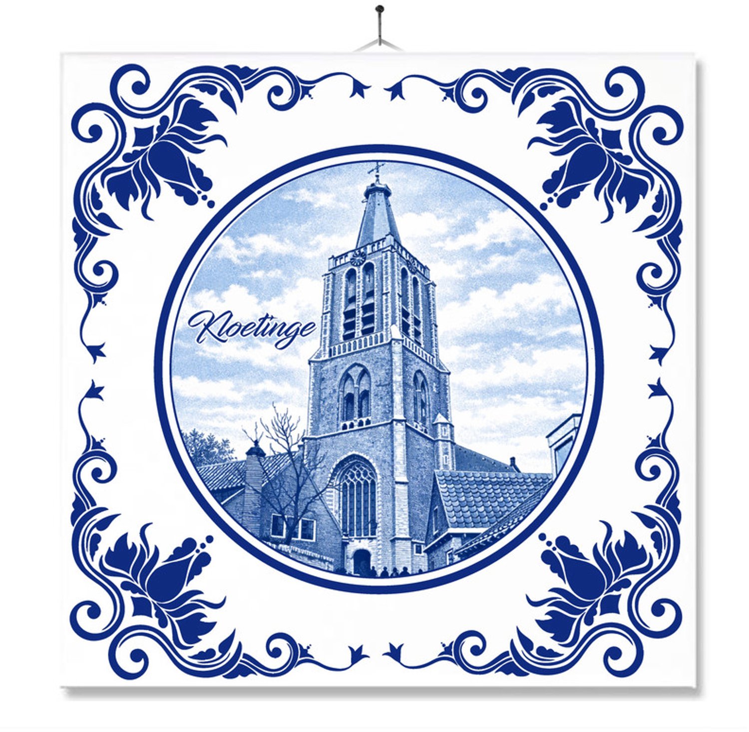 MC Living Tegel Met Opdruk | Kloetinge | Delft Blauw | Cadeau | Inclusief Geschenkdoos | Standaard | Ophangsysteem Multi-Color