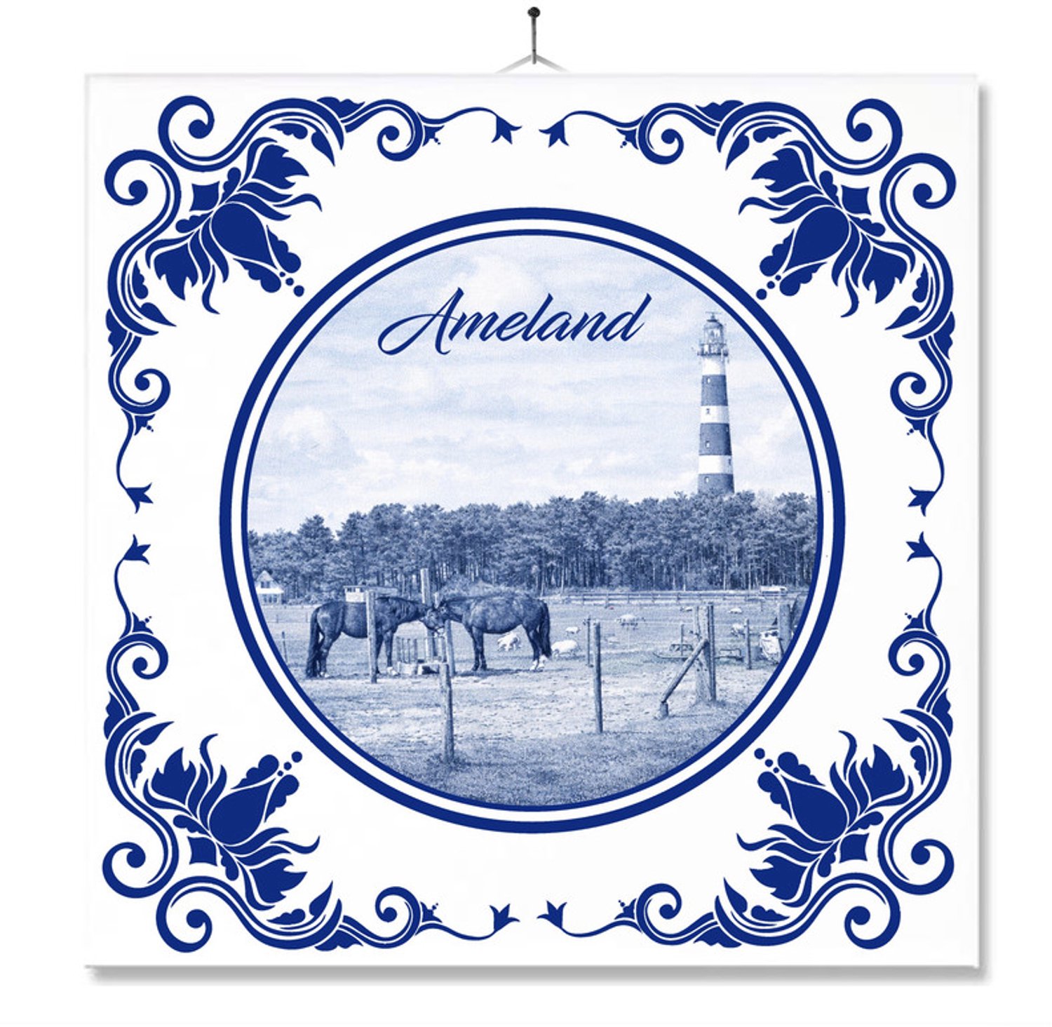 MC Living Tegel Met Opdruk | Ameland | Delft Blauw | Cadeau | Inclusief Geschenkdoos | Standaard | Ophangsysteem Ontwerp 4