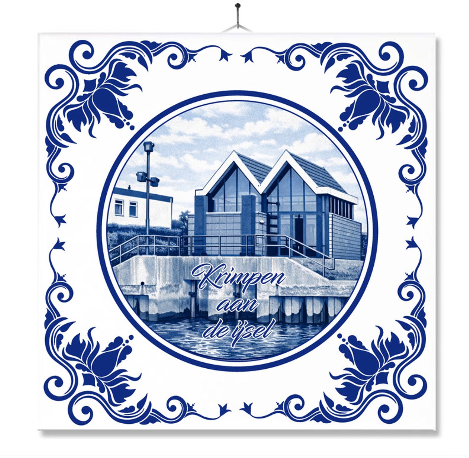 MC Living Tegel Met Opdruk | Krimpen aan den IJssel | Delft Blauw | Cadeau | Inclusief Geschenkdoos | Standaard | Ophangsysteem Ontwerp 3