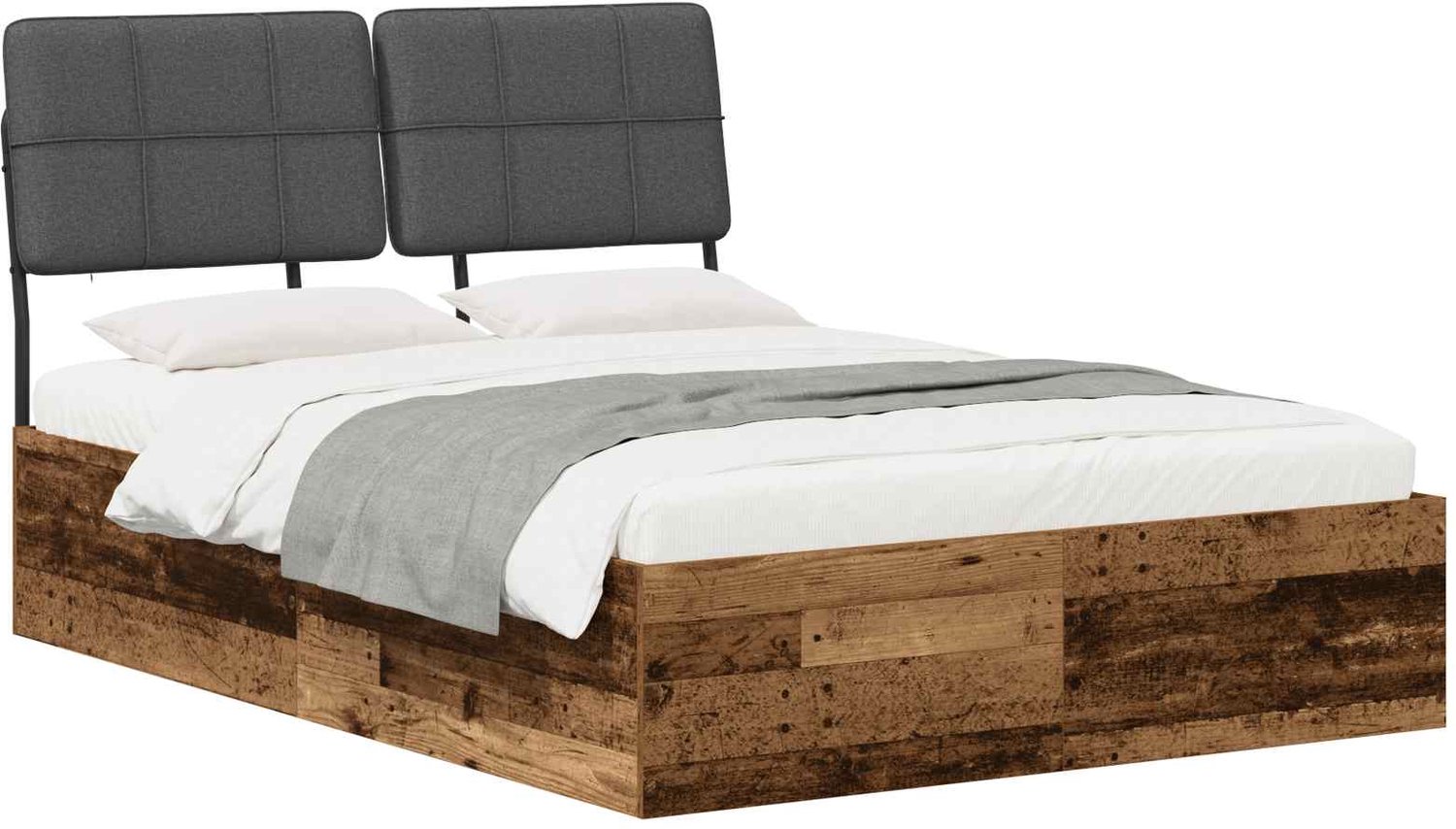 vidaXL Tweepersoonsbed - met - hoofdbord - Oud - hout - en - donkergrijs Oud hout en donkergrijs