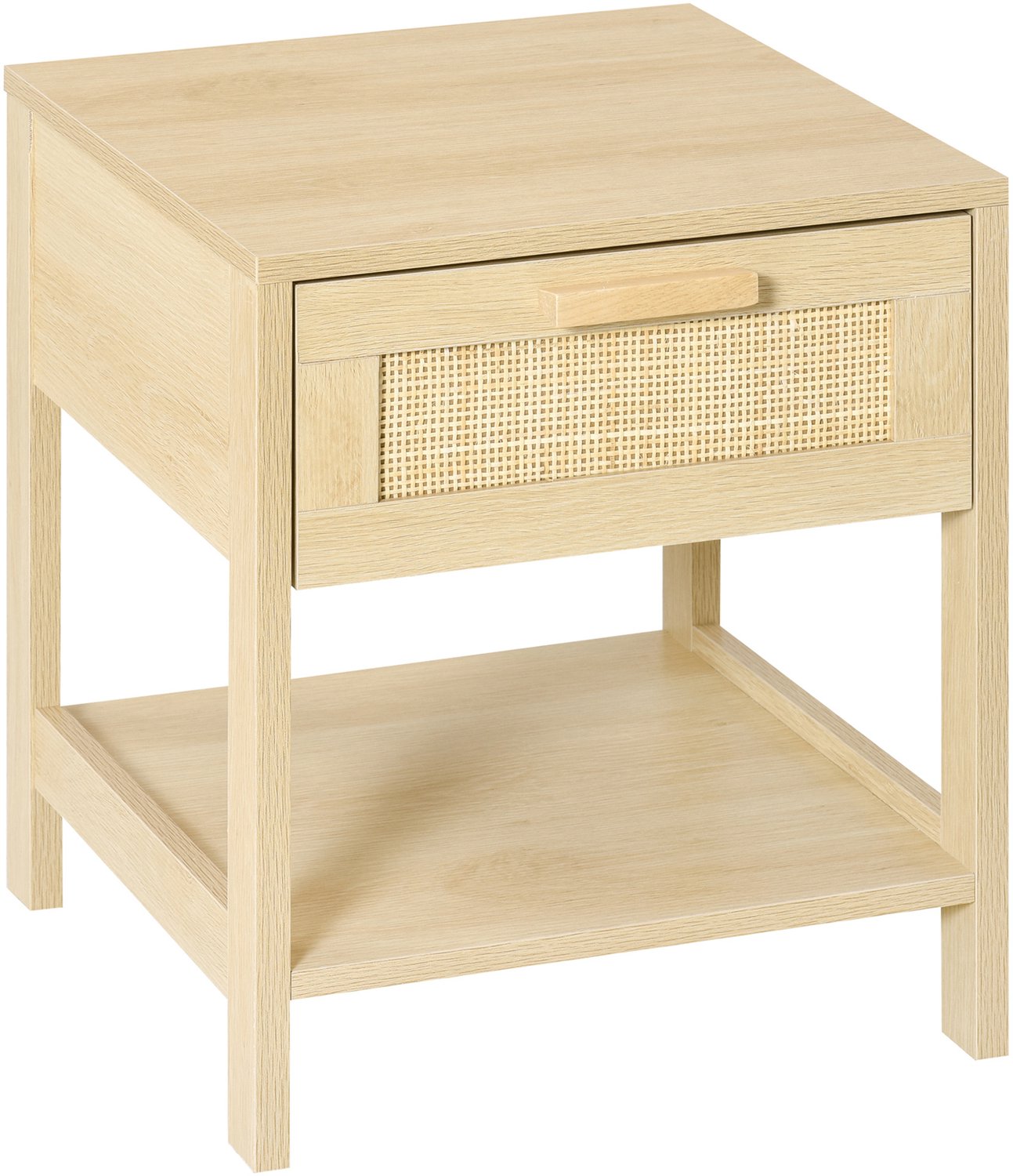 Lunpog Nachtkastje - met lades en planken - lichte natuurlijke houtafwerking - afmetingen: 40 cm x 40 cm x 48 cm Beige
