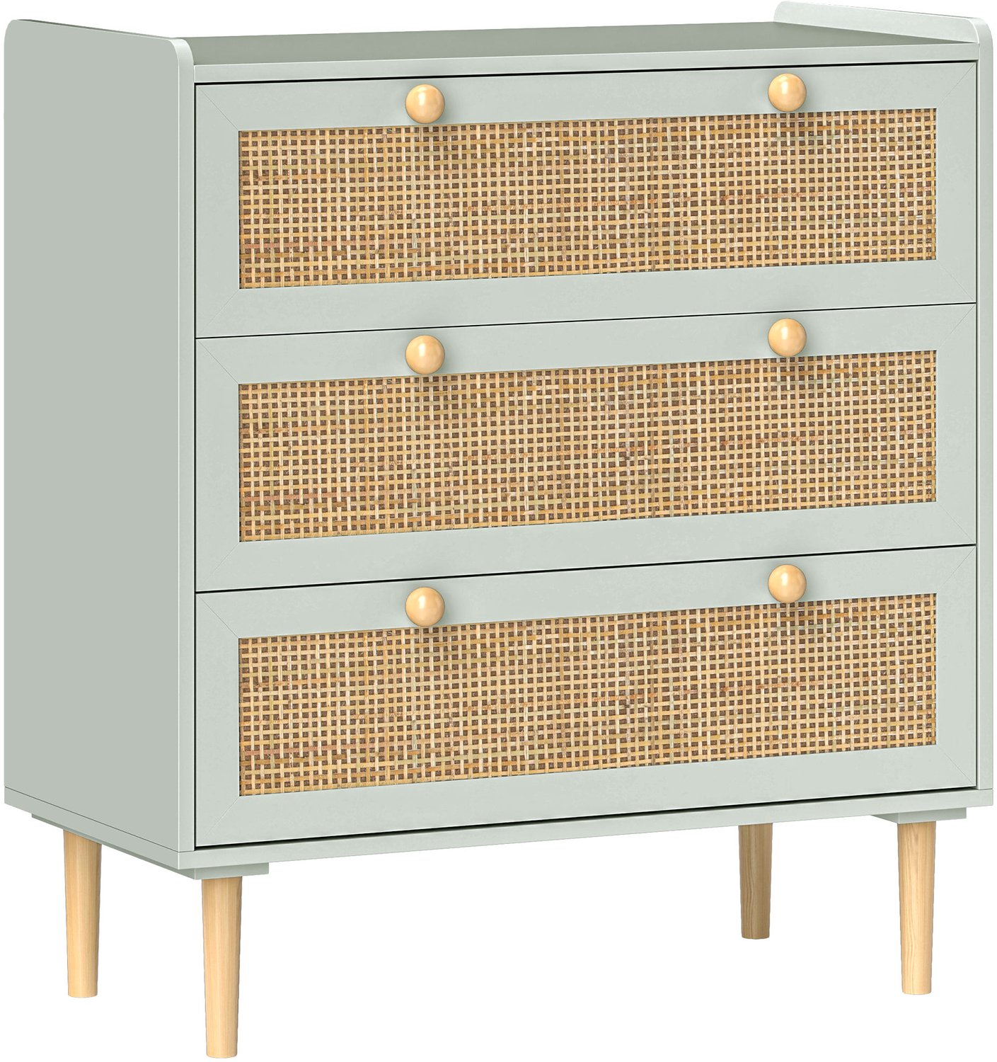 Lunpog Natuurlijke rotan ladekast voor de slaapkamer met 3 lades, veel opbergruimte. Houten ladekast voor de slaapkamer, woonkamer, hal, commode Vert