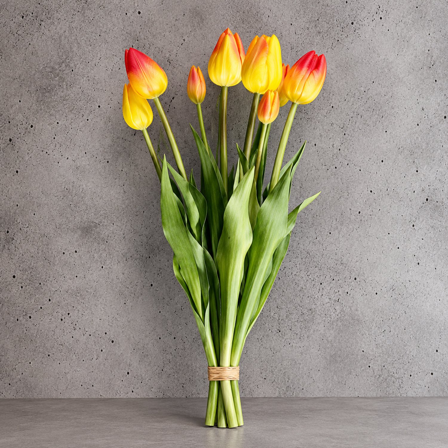 Seta Fiori Real Touch Kunsttulpen Oranje en Geel - Bos van 7 Tulpen - 45 cm - Voelen Echt Aan - Kan Ook in Water bij Verse Bloemen