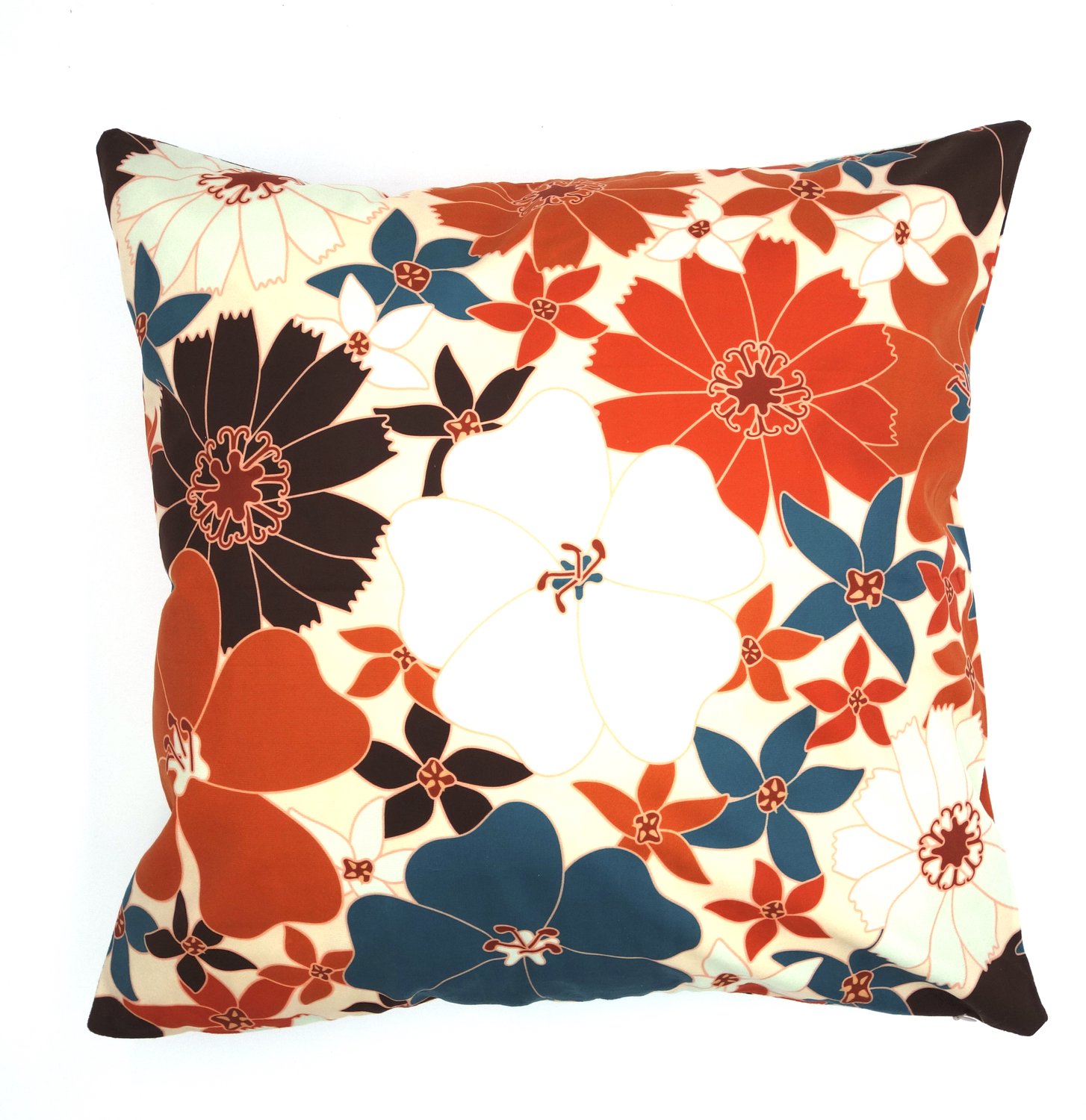 De Kussenkraam Retro Seventies Flowerpower stijl kussenhoes beige | 45 x 45 cm| Exclusief binnenkussen beige gebloemd