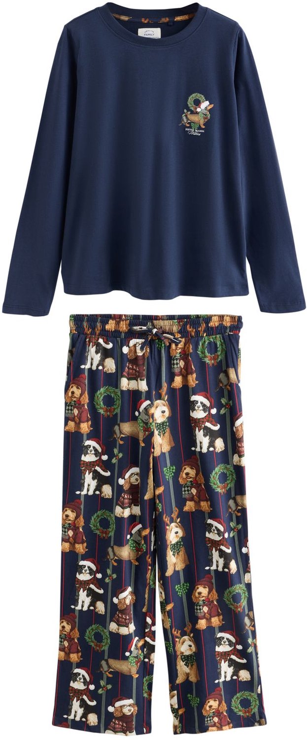 Next Dames - Matching Family kerstpyjama met lange mouwen - Tall - Blauw Navy Dog