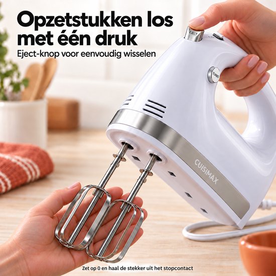 Cuisimax Krachtige Handmixer met Opbergbasis - 5 Standen + Turbo - Met Kloppers & Kneedhaken - Compacte mixer - Keukenmachine van Cuisimax — afbeelding 4