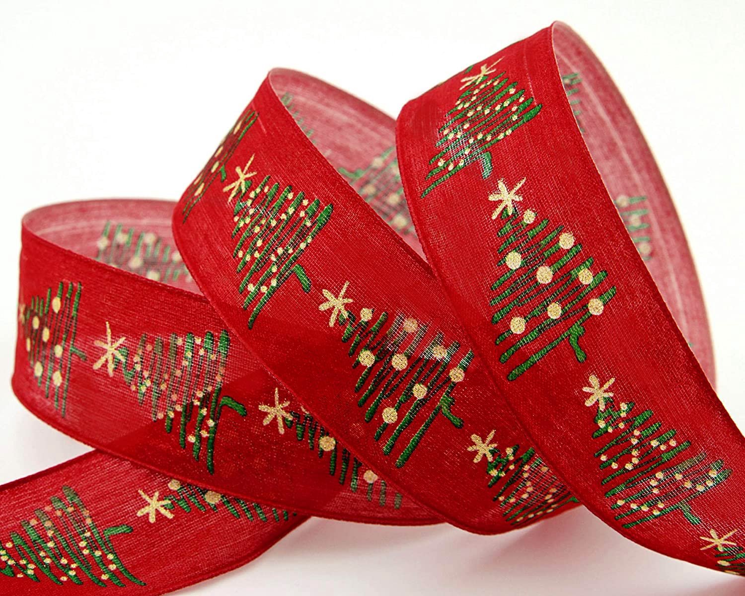 Lint - 20 m x 40 mm - Rood/Groen - Dennenboompatroon