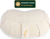 MindBaas - Meditatiekussen - Velvet - Crème - Incl. E-Mediteergids - Eco - Halve Maan - Dubbel Gestikt - 12 x 45 cm (hoogte x diameter) - Yoga kussen - Yogakussen - Zit Poef - Zitkussen - Vloerkussen