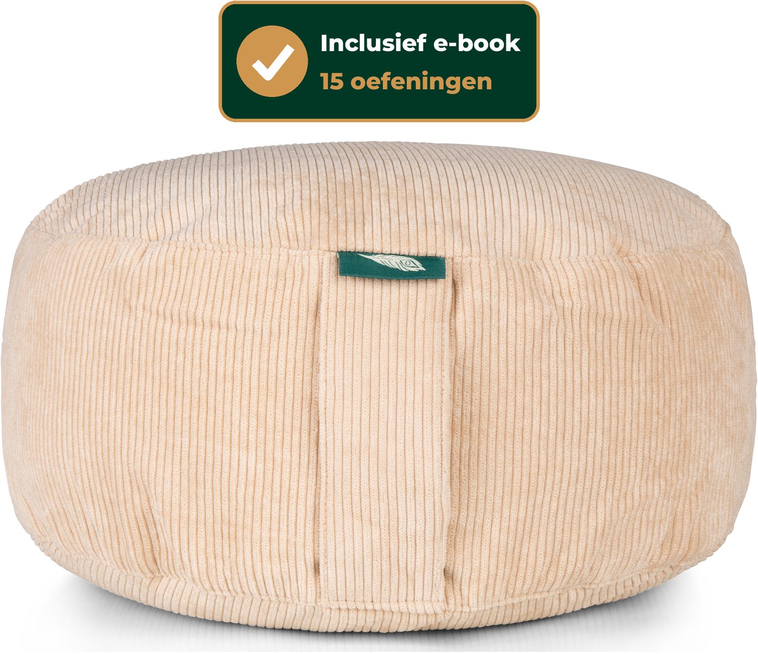 Bol.com MindBaas - Meditatiekussen - Rib - Crème - Incl. E-Mediteergids - Eco - Rond - Boekweit - Dubbel Gestikt - 15 x 33 cm (h... aanbieding
