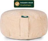 MindBaas - Meditatiekussen - Rib - Crème - Incl. E-Mediteergids - Eco - Rond - Dubbel Gestikt - 15 x 33 cm (hoogte x diameter) - Yoga kussen - Yogakussen - Zit Poef - Zitkussen - Vloerkussen