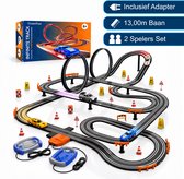 CosmoToys Elektrische Racebaan - 13 METER - 2 Spelers - Met Adapter & Verkeersbordenset - Incl. Looping & Rondeteller - Autobaan Speelgoed voor Kinderen - Kinderspeelgoed
