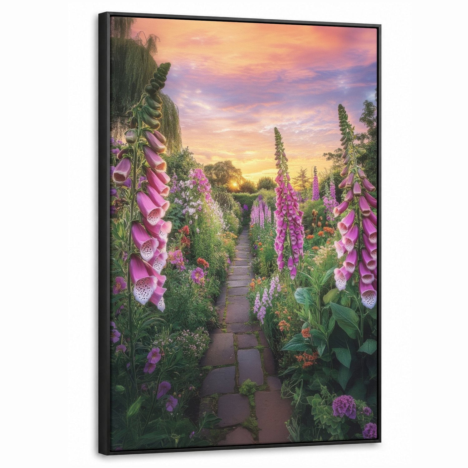 Canvas Schilderij met Baklijst 60x90cm - Vingerhoedskruid - Bloemen - Tuin - Muurdecoratie woonkamer - Slaapkamer decoratie - Kamer accessoires - Schilderijen op canvas met lijst