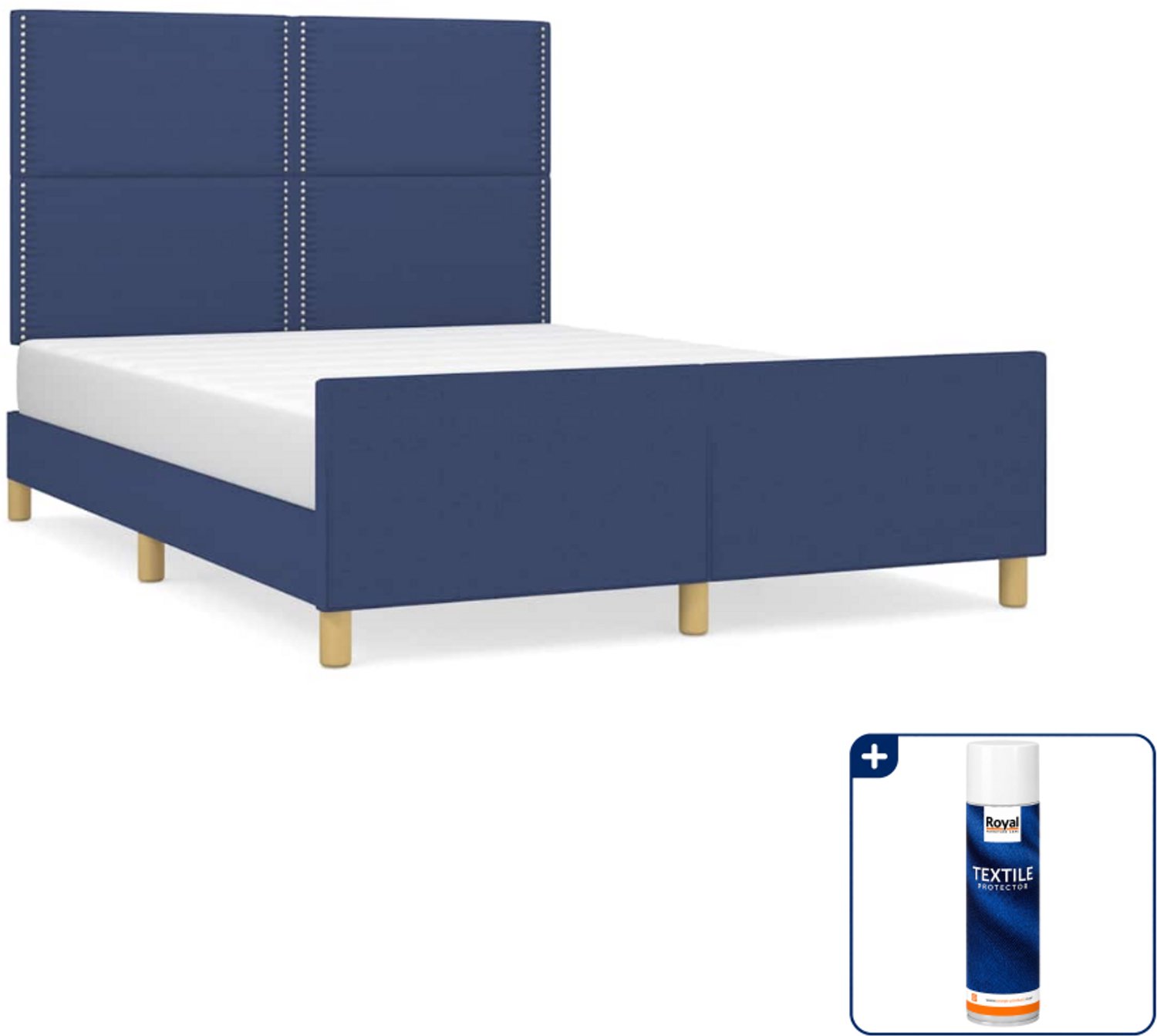 vidaXL bedframe 140 x 190 cm - stof - blauw - Inclusief textielbeschermer 500 ml