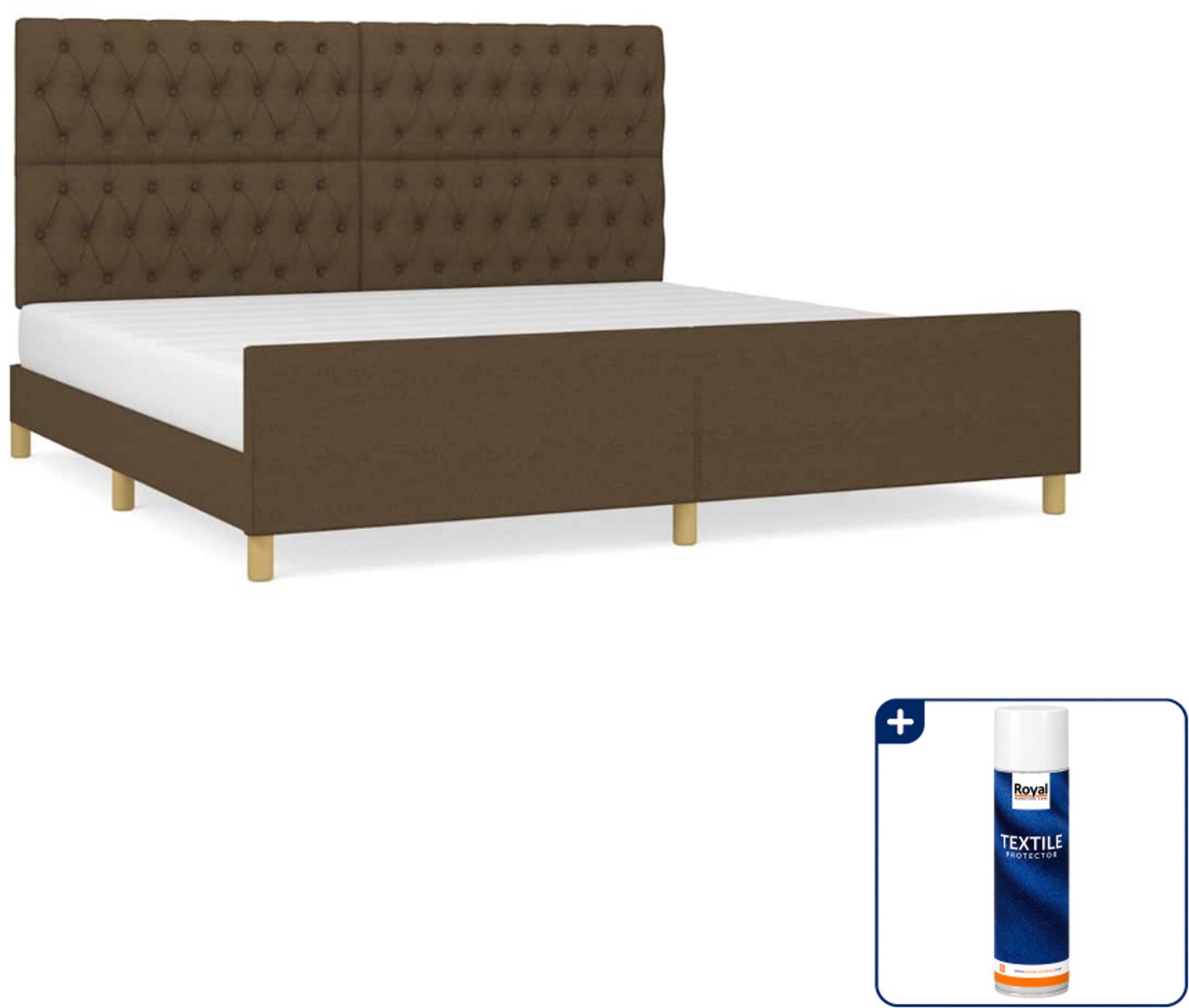 vidaXL bedframe met hoofdeinde 200 x 200 cm - stof - donkerbruin - Inclusief textielbeschermer 500 ml