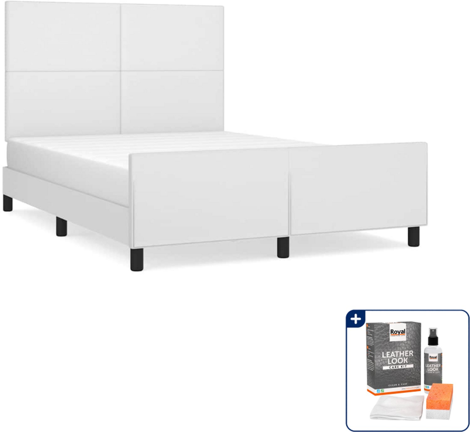 vidaXL bedframe met hoofdbord - 140 x 190 cm - kunstleer - wit - Inclusief onderhoudsset voor kunstleer 150 ml