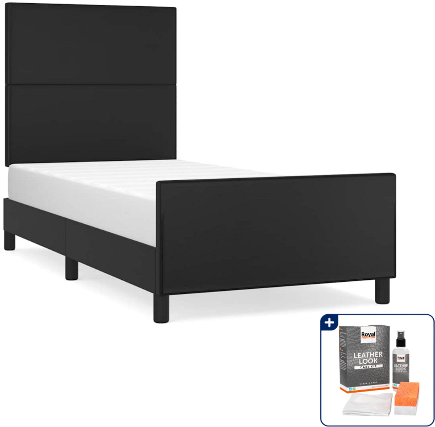 vidaXL Bedframe - 100 x 200 cm - kunstleer - zwart - Inclusief onderhoudsset voor kunstleer 150 ml