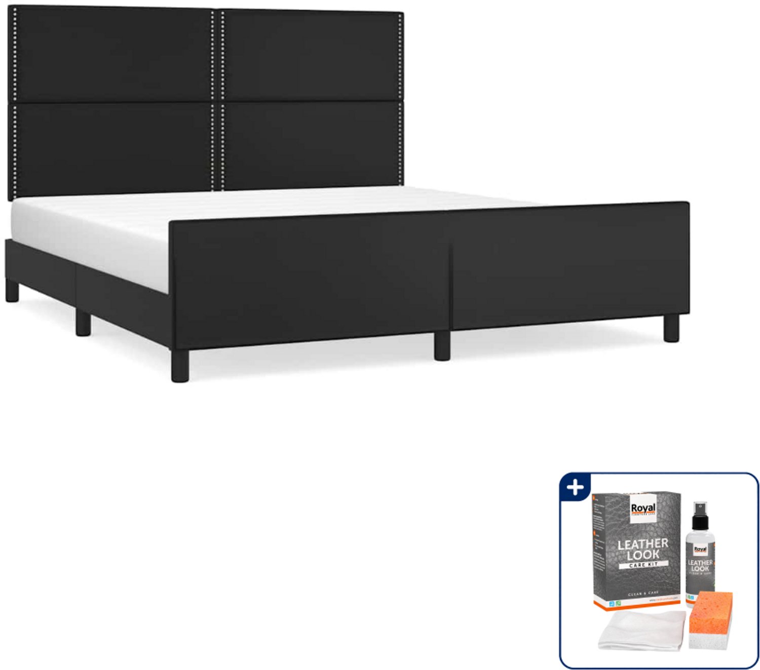 vidaXL bedframe met hoofdbord - Kingsize - 180 x 200 cm - zwart - Inclusief onderhoudsset voor kunstleer 150 ml