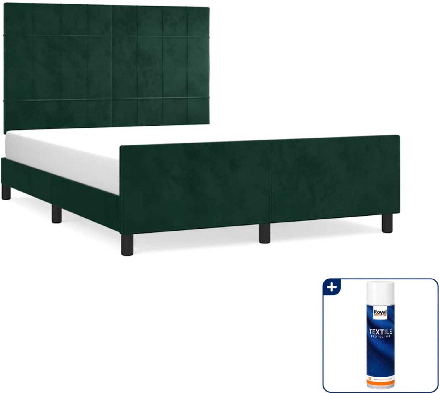 vidaXL Bedframe - 140 x 190 cm - fluweel - donkergroen - Inclusief textielbeschermer 500 ml