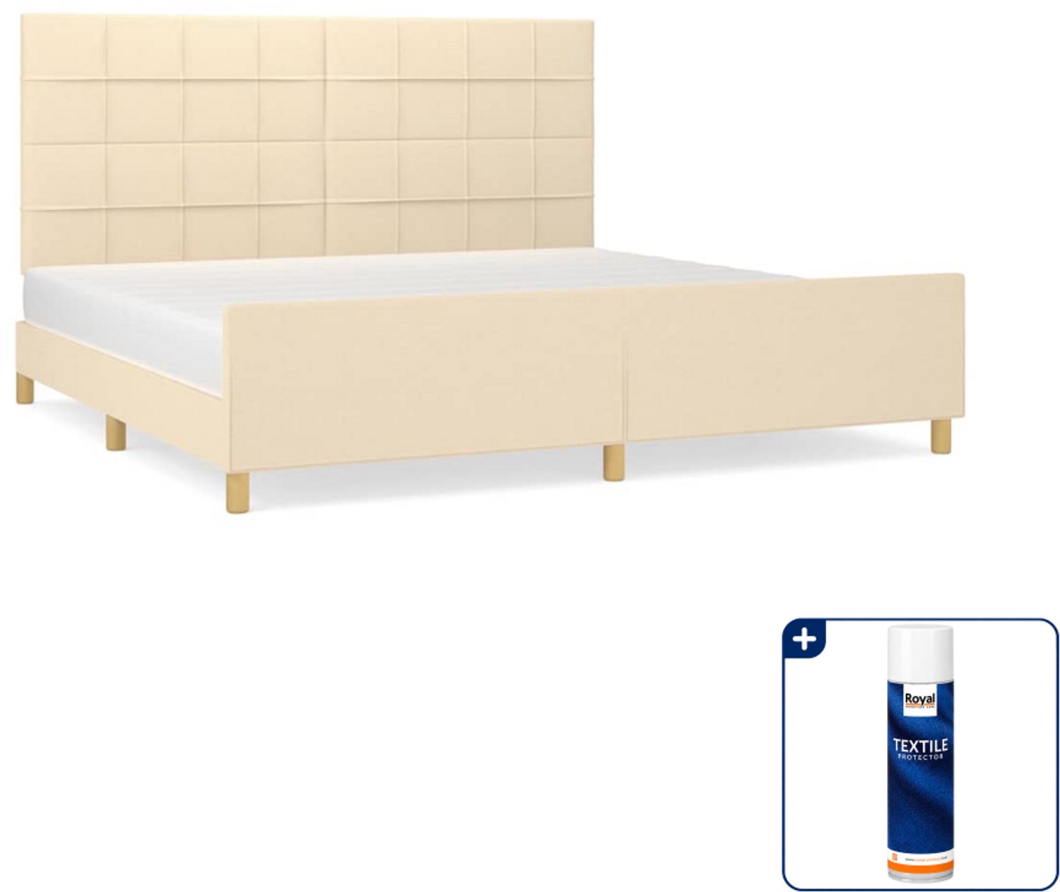 vidaXL bedframe - 200 x 200 cm - stof - crèmekleurig - Inclusief textielbeschermer 500 ml Grijs