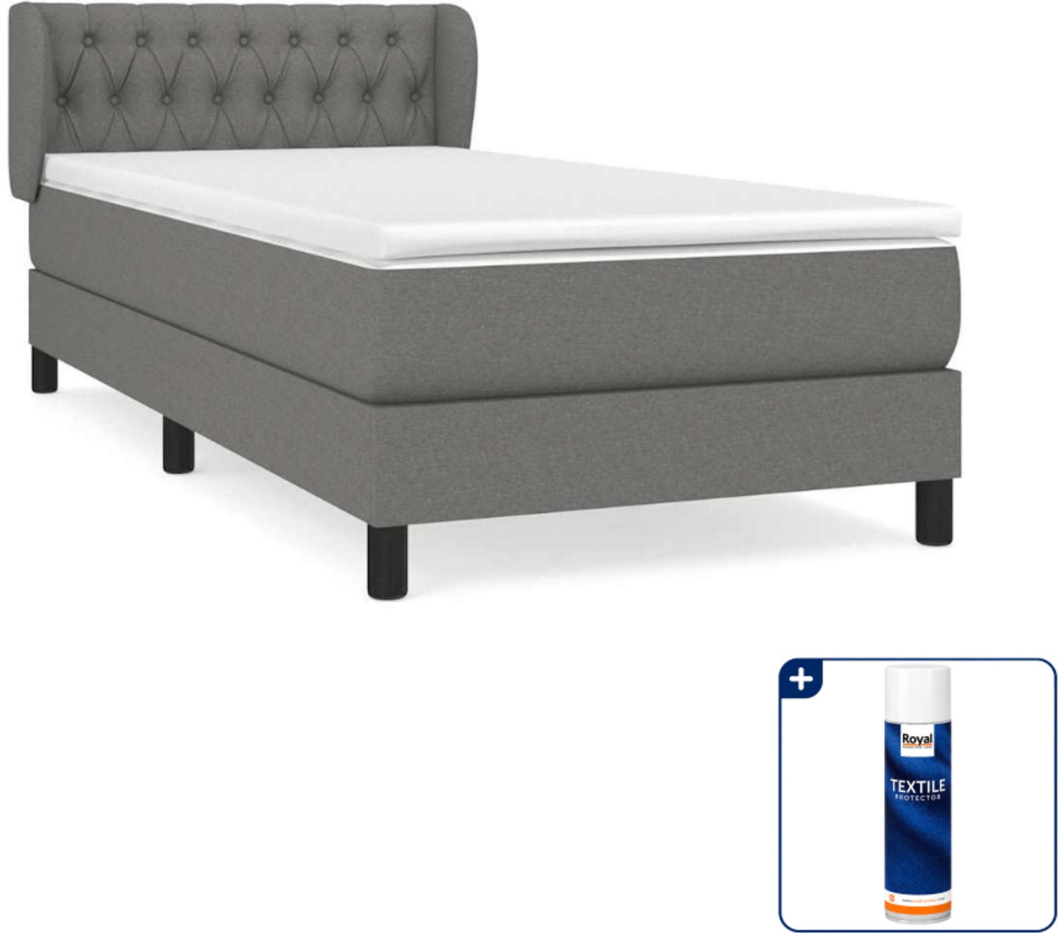 vidaXL boxspring met matras 90 x 190 cm - stof - donkergrijs - Inclusief textielbeschermer 500 ml