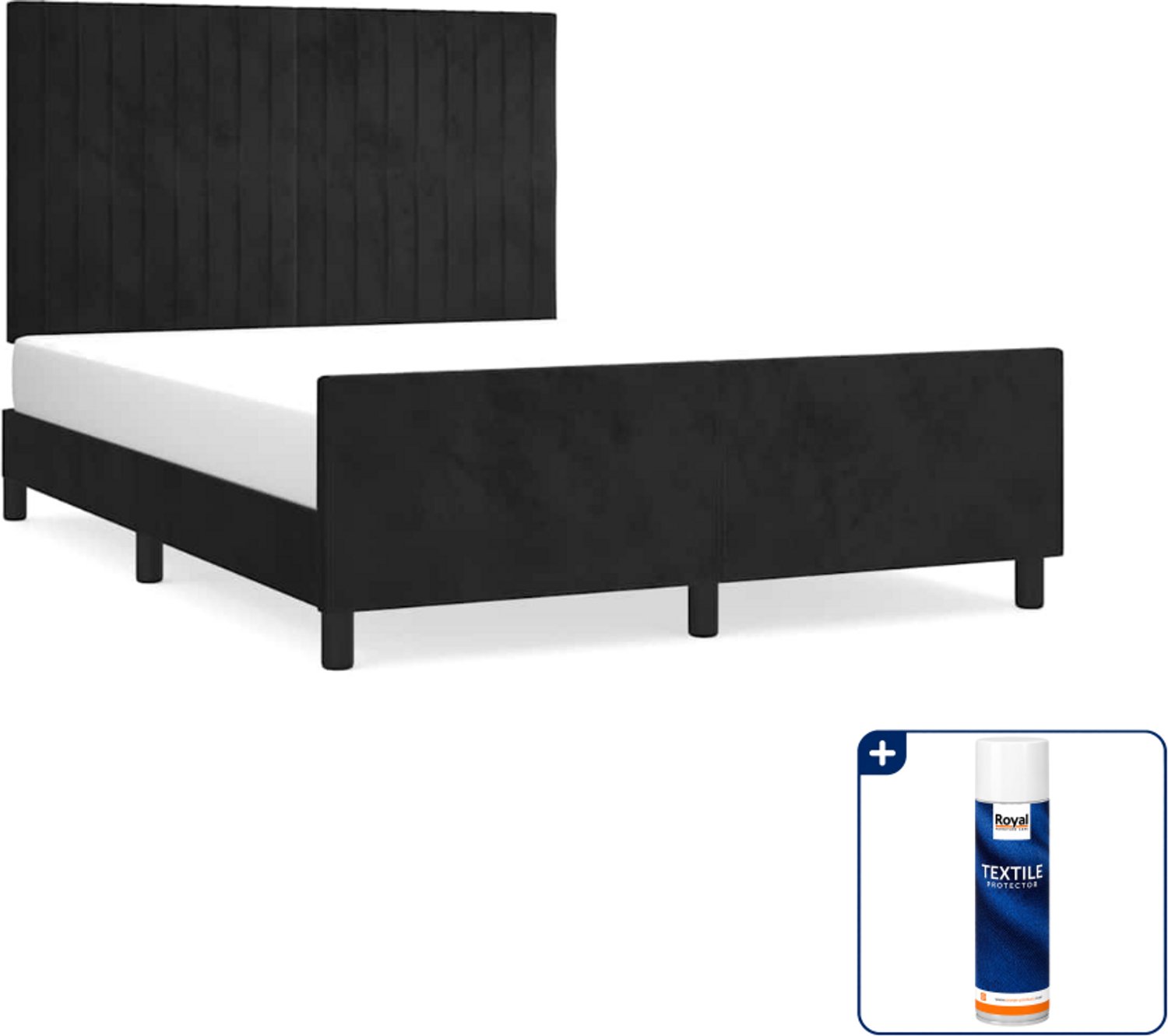 vidaXL bedframe - 140 x 190 cm - fluweel - zwart - Inclusief textielbeschermer 500 ml
