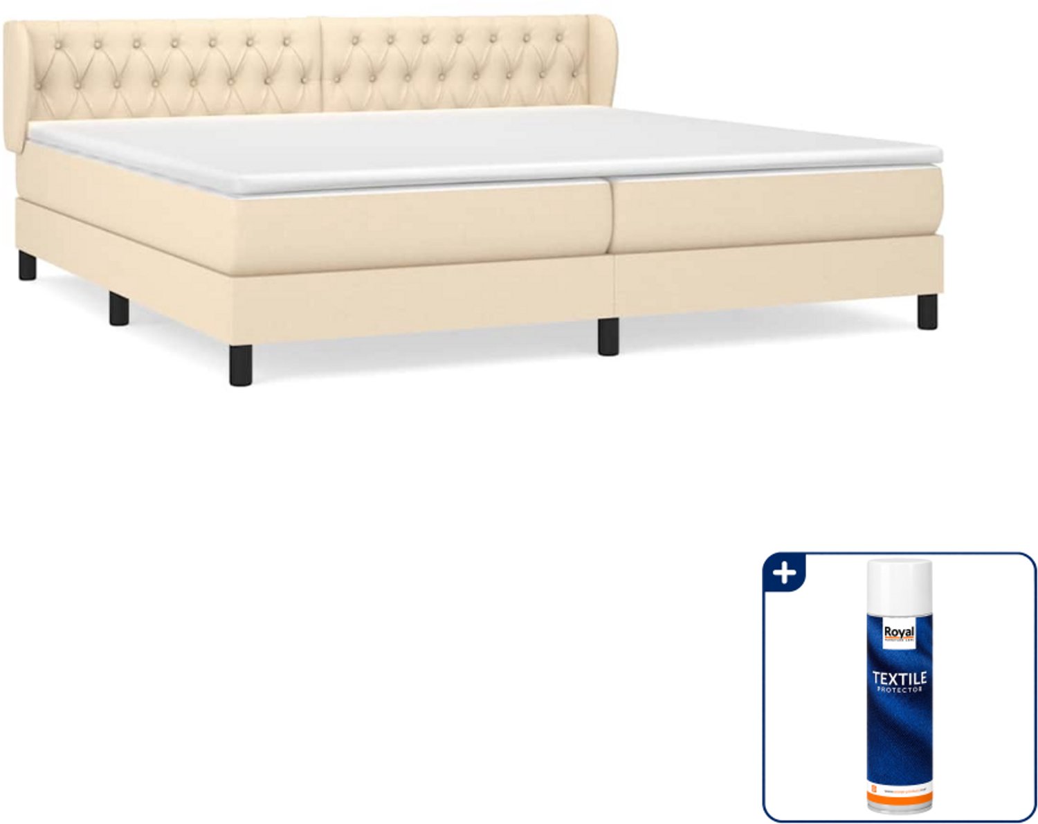 vidaXL Boxspring met matras - 200 x 200 cm - stof - crème - Inclusief textielbeschermer 500 ml