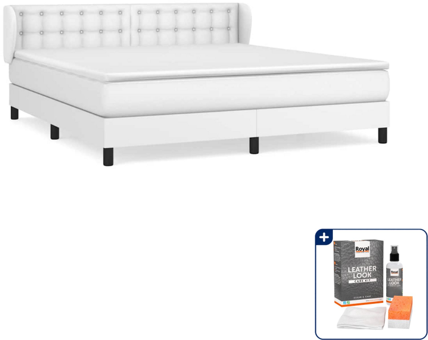 vidaXL Kingsize boxspring met matras - 180 x 200 cm - wit - Inclusief onderhoudsset voor kunstleer 150 ml