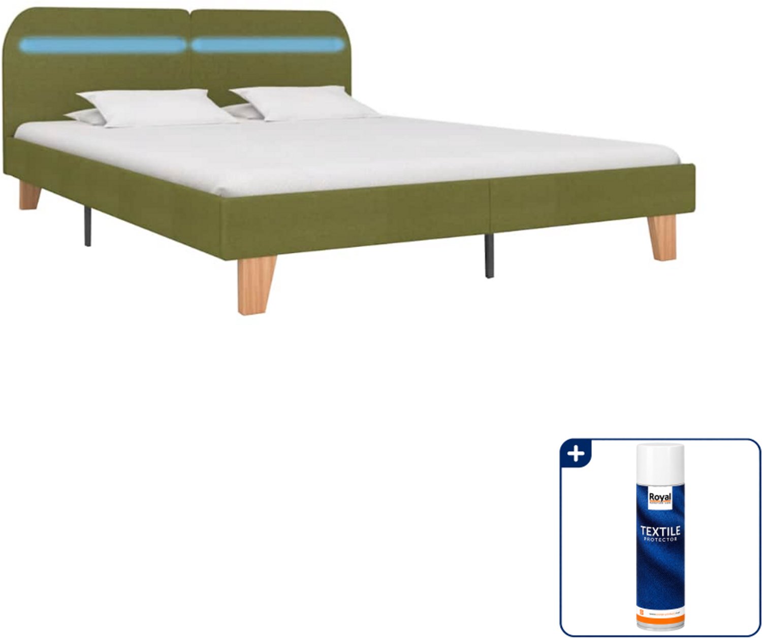 vidaXL bedframe met led - Queensize 160 x 200 cm - stof - groen - Inclusief textielbeschermer 500 ml