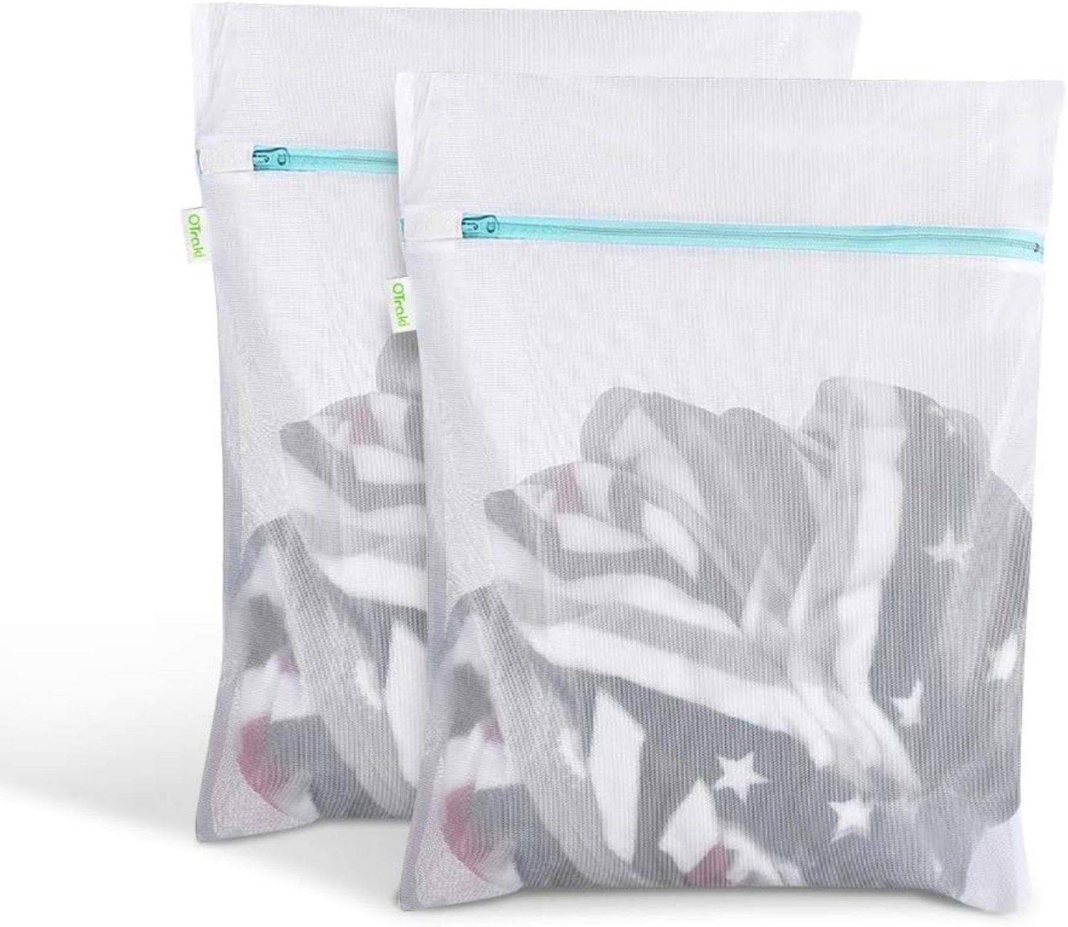Famanu Set van 2 waszakken voor de wasmachine, 40 x 50 cm, herbruikbare mesh wasnetjes met sterke rits voor veilig wassen van ondergoed en delicate kleding wit