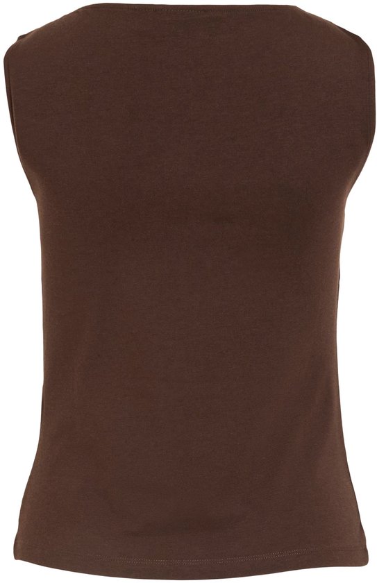 Bruine mouwloze top met boothals, voorkant.