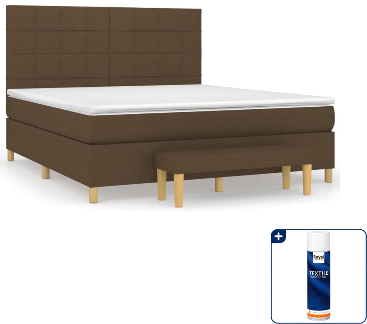vidaXL boxspring met matras en bankje - Queensize - 160x200 cm - Inclusief textielbeschermer 500 ml Bruin