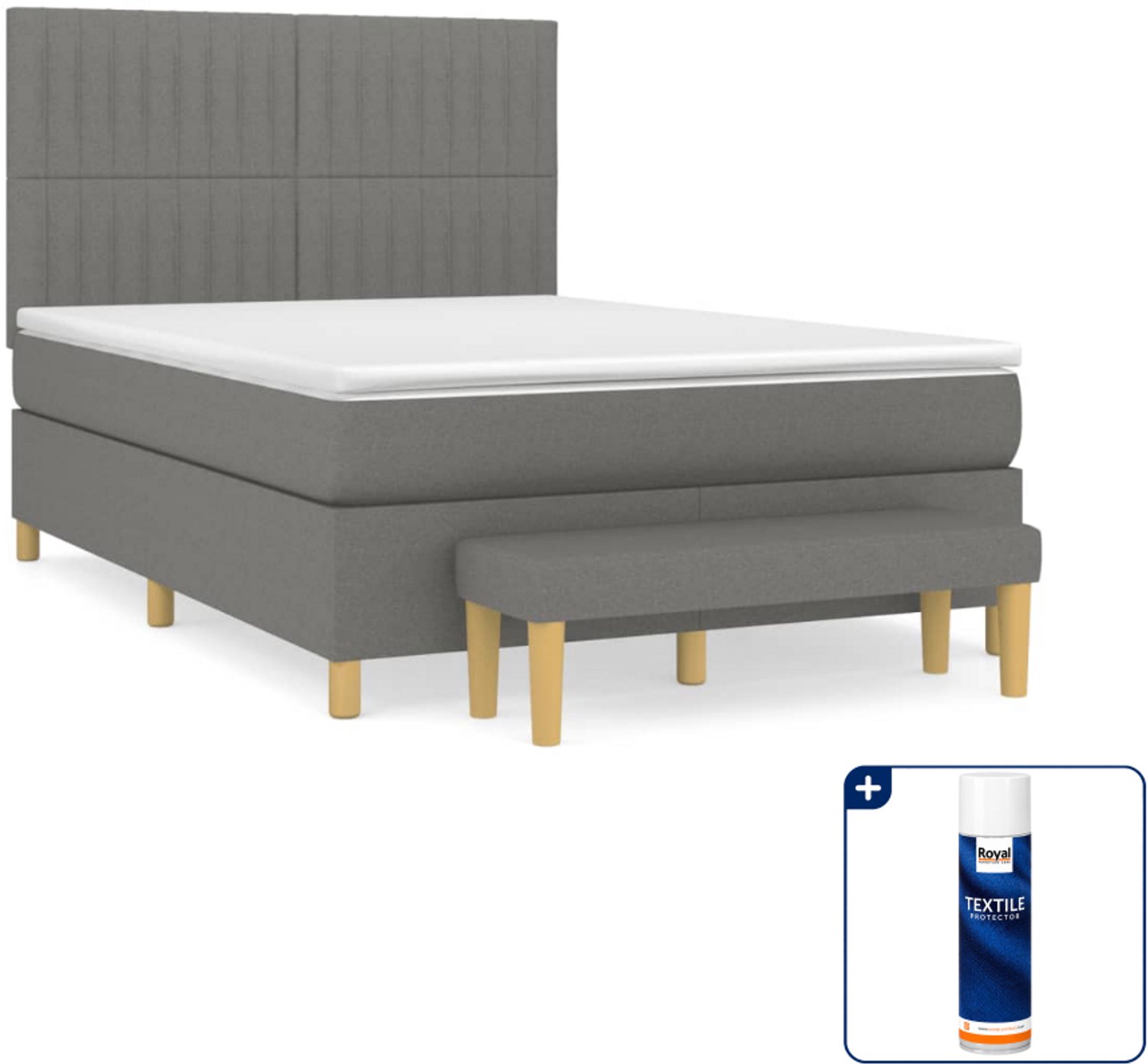 vidaXL boxspring met matras en bankje - 140 x 190 cm - donkergrijs - Inclusief textielbeschermer 500 ml